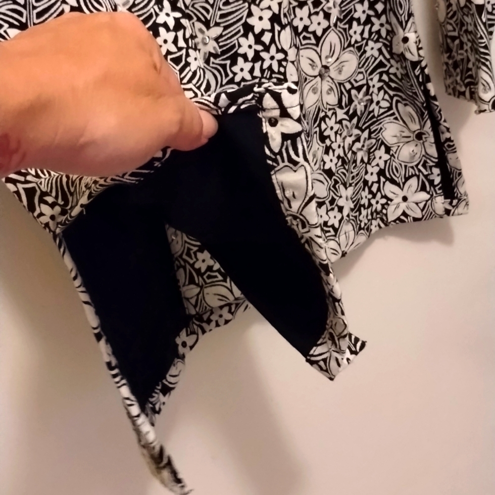⭐ Linen/cotton Flower Print with Sequence Long Sleeve Top Blouse Summer P petite - Picture 4 of 11
